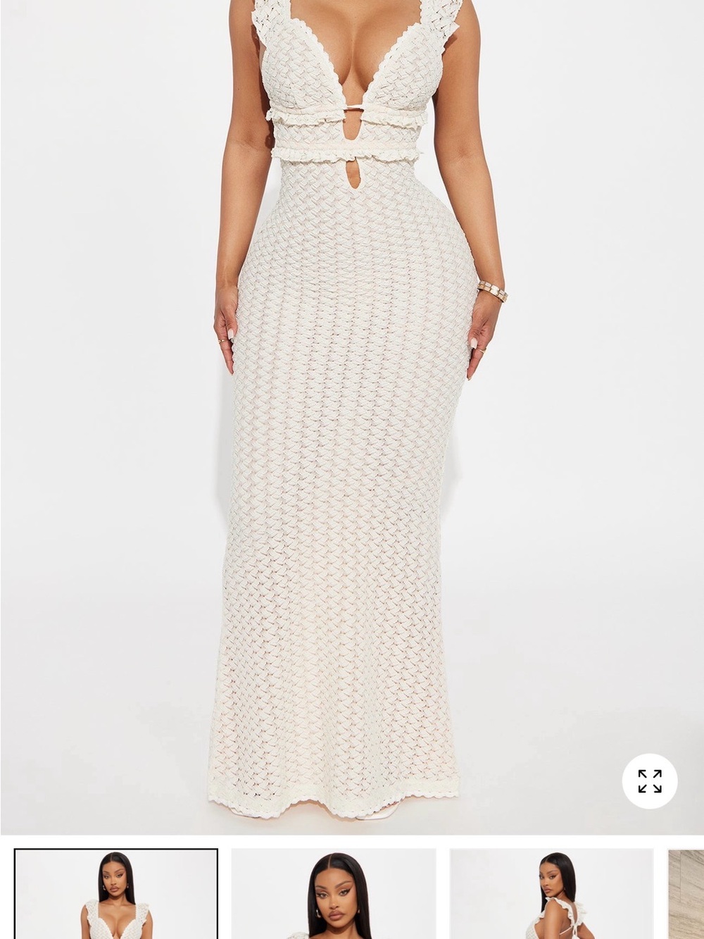 Fashion Nova Ivory Crochet Maxi Dress
